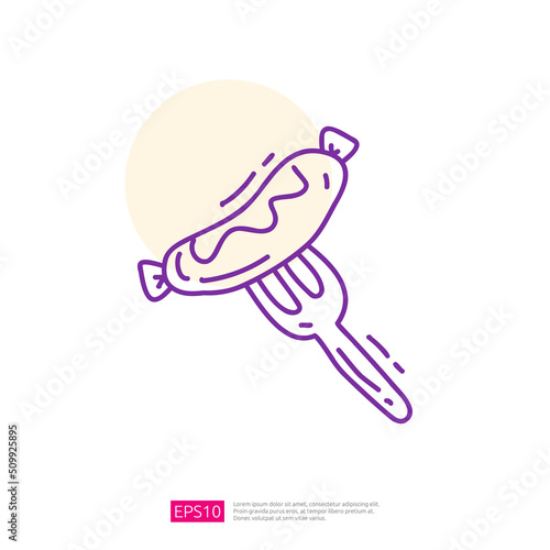 fork sausage doodle line icon