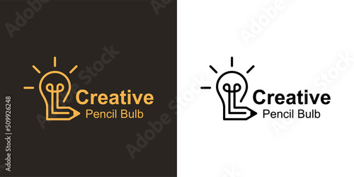 Creative idea logo element with Light bulb and pencil icon design for Smart writer logotype, Creative Education logo template