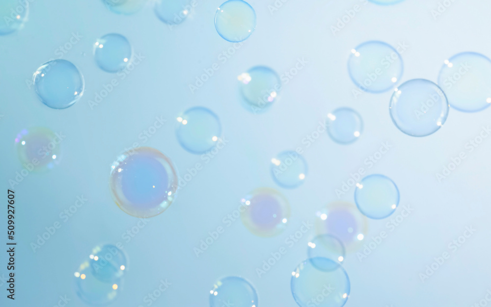Abstract Beautiful Soap Bubbles Floating in The Air. Soap Sud Bubbles Water 	