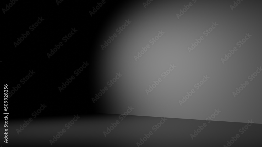 Habitación con luz lateral derecha negra. Piso y pared Habitación con luz lateral derecha negra. Piso y pared
