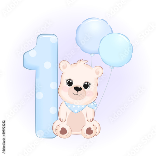 Cute Little Bear, First Birthday party, Happy birthday 1 year old