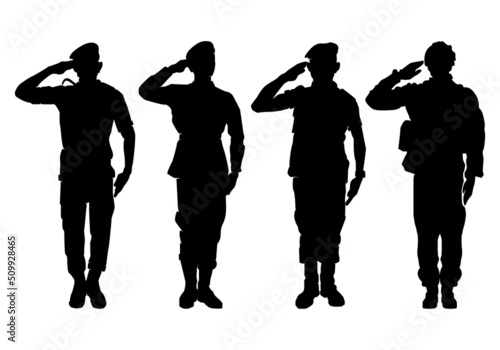 silhouette of a salute soldier in black and white.