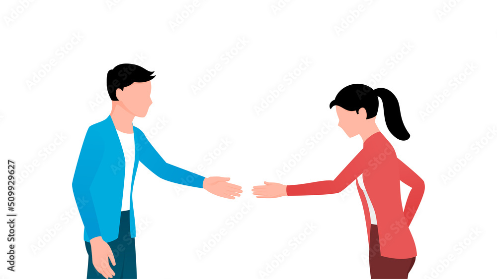 two co worker handshake flat character business vector illustration