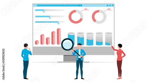 business statistics research flat character vector illustration