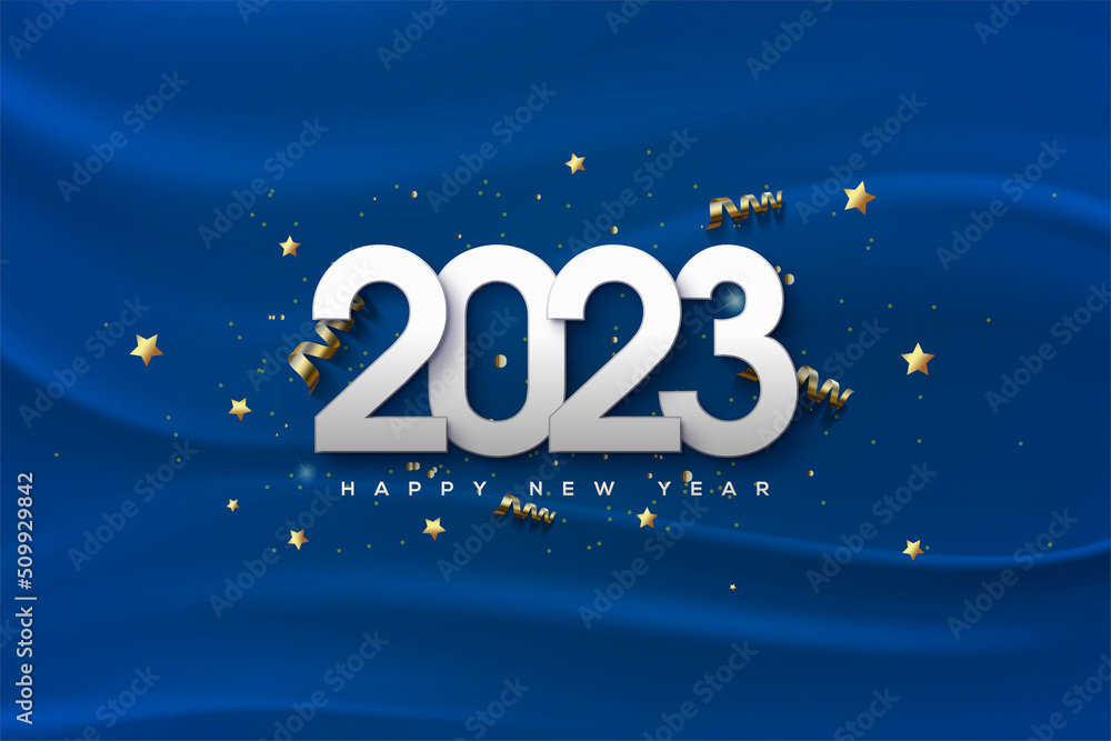 2023 happy new year on blue cloth background