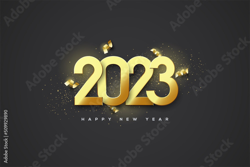2023 happy new year background with luxury gold numbers