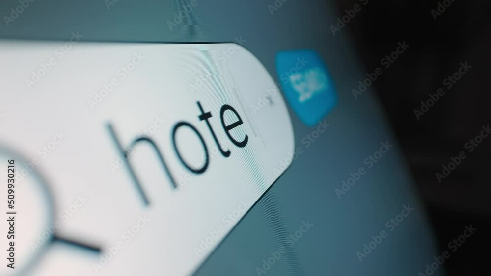 Motorized moving shot of searching for hotel on Internet, shot with macro probe lens