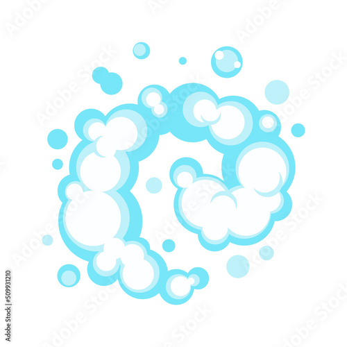 Cartoon soap foam with bubbles. Light blue suds of bath, shampoo, shaving, mousse. Vector illustration. EPS 10