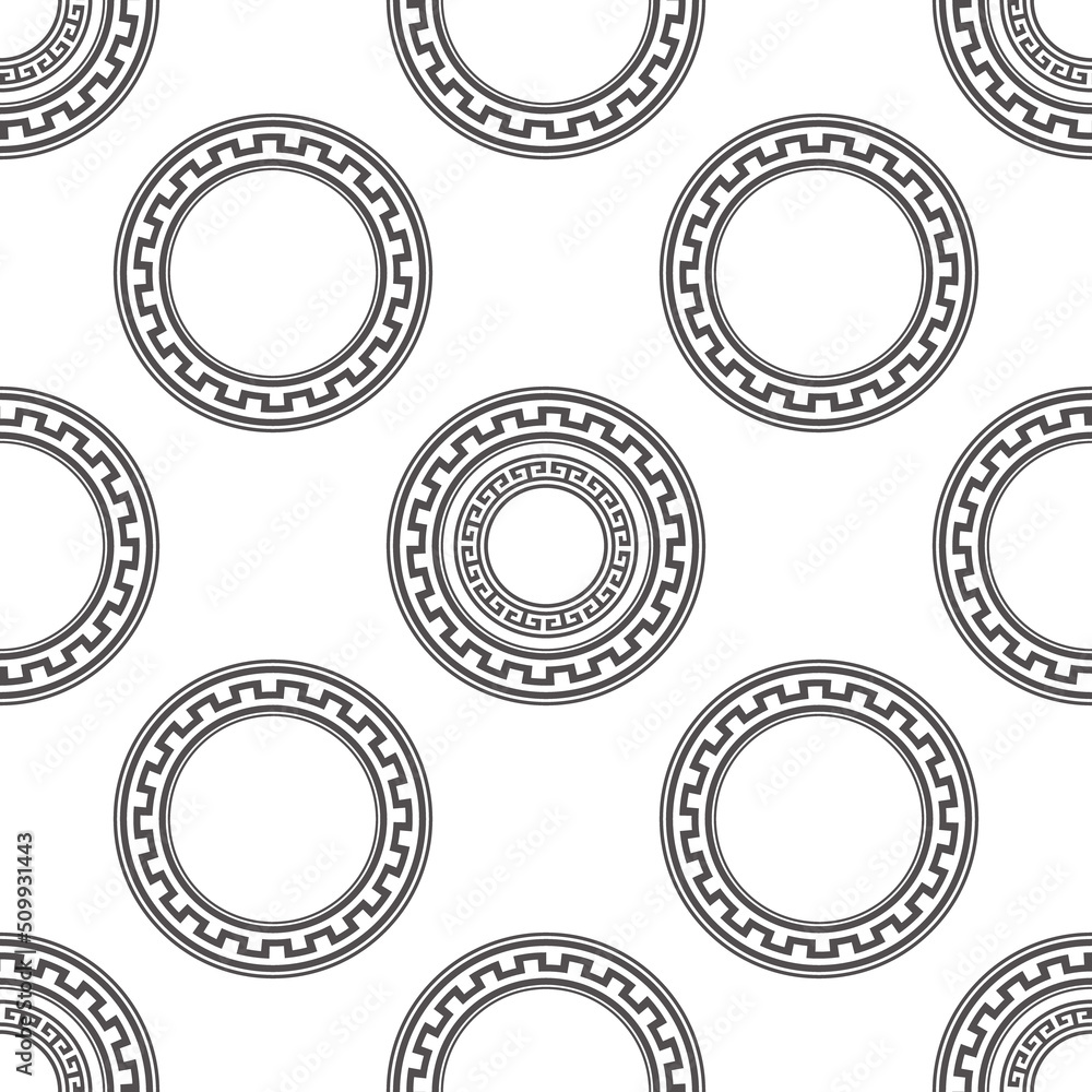 Circle greek seamless pattern with round meander borders. Vector EPS 10.