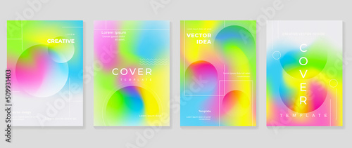 Fluid gradient background vector. Cute and minimal style posters with colorful circle shapes, vibrant color, lines. Modern gradient wallpaper design for social media, idol poster, banner, flyer.
