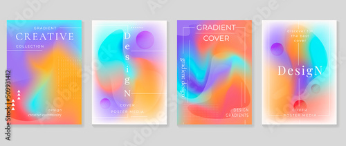 Fluid gradient background vector. Cute and minimal style posters with colorful geometric shapes, vibrant color. Modern gradient wallpaper design for social media, idol poster, banner, flyer.