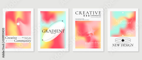 Fluid gradient background vector. Cute and minimal style posters with colorful shapes, vibrant color, star. Modern gradient wallpaper design for social media, idol poster, banner, flyer.