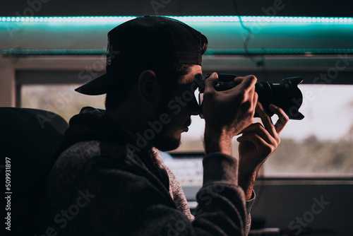 Canvas Print Person photographing objects in office