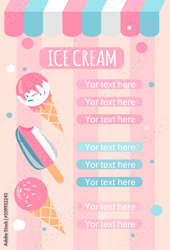 flat style vector illustration - template menu for ice cream parlor.