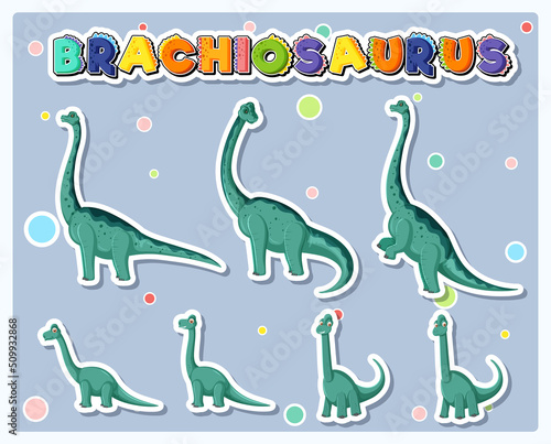 Set of cute brachiosaurus dinosaur characters