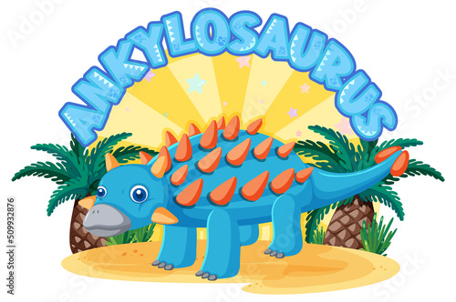 Little cute ankylosaurus dinosaur cartoon character