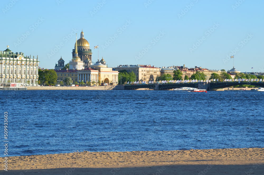View of the Neva River in the center of St. Petersburg.
