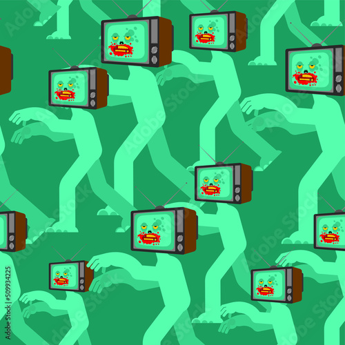 Zombie TV pattern seamless. Zombi televisor background. brainwashing concept. Vector texture