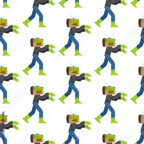 Zombie TV pattern seamless. Zombi televisor background. brainwashing concept. Vector texture