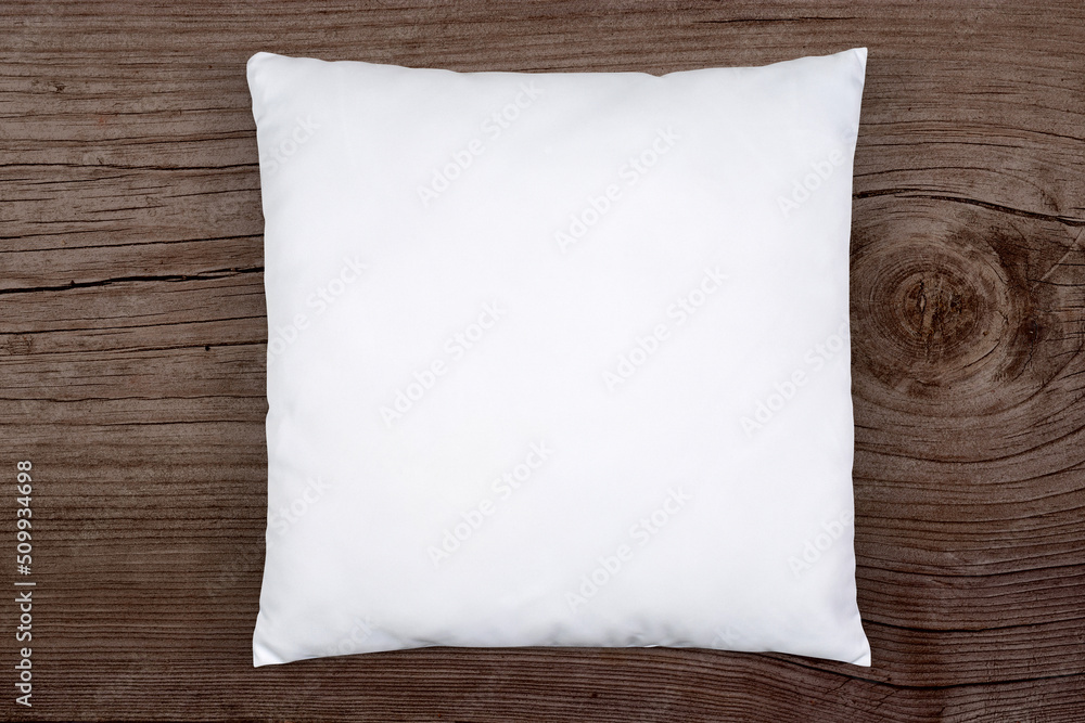 Square White Throw Pillow Mockup on Rustic Brown Wood Square White Throw Pillow Mockup on Rustic Brown Wood