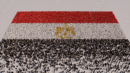 Egyptian Banner Background, with People gathering to form the Flag of Egypt. photo