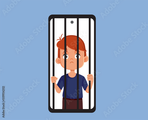 
Sad Boy Addicted to Technology Vector Cartoon Illustration. Unhappy child feeling suffering from fear of missing out
