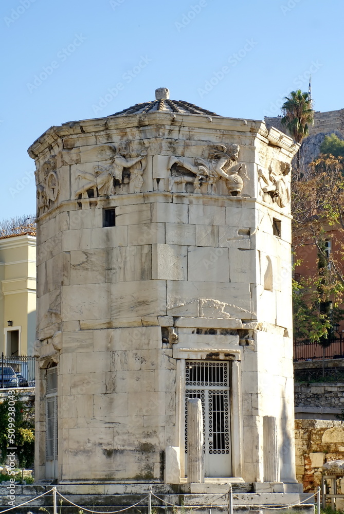 Wind tower in an archaeological park in Athens, Greece