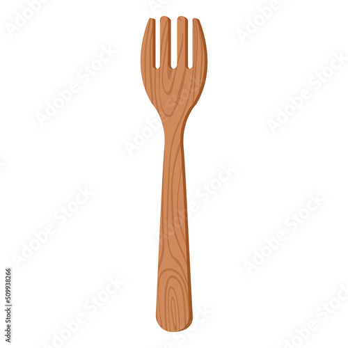 Cartoon nature wooden kitchenware utensil fork with wood grain texture