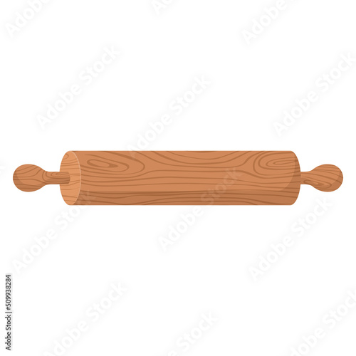 Cartoon nature wooden kitchenware utensil rolling pin with wood grain texture