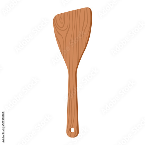 Cartoon nature wooden kitchenware utensil salad spatula with wood grain texture