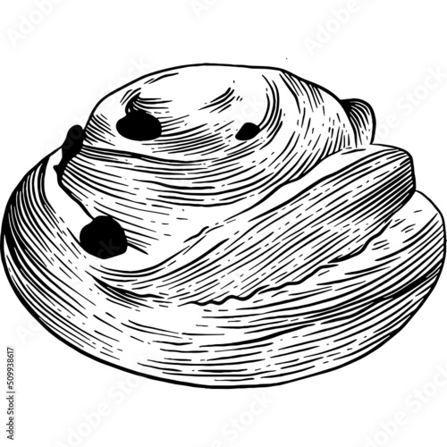 Hand drawn Brioche Bread with Raisins