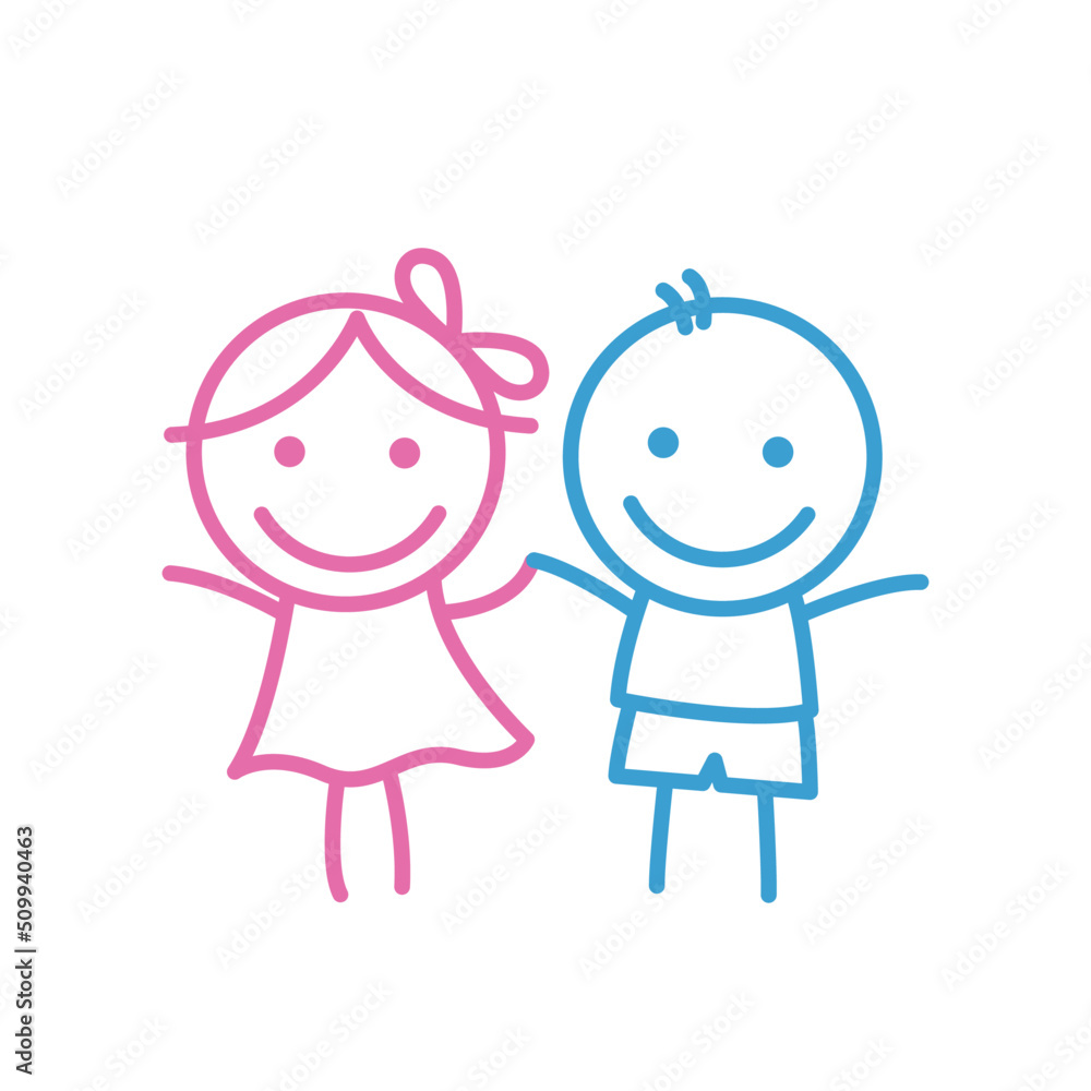 kid girl and boy line art logo icon vector illustration kid girl and boy line art logo icon vector illustration