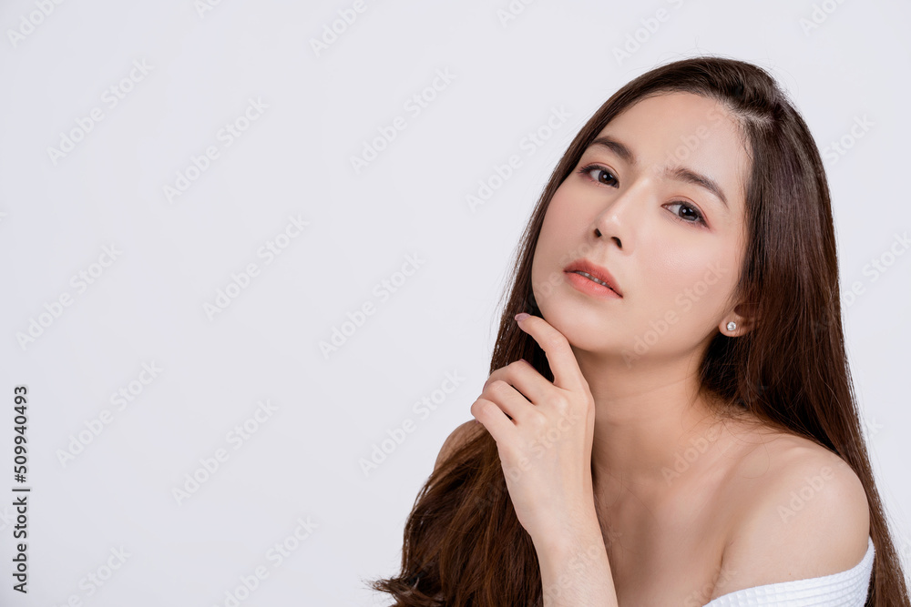 Fototapeta premium Asian women on white background, Face care, beauty and spa.