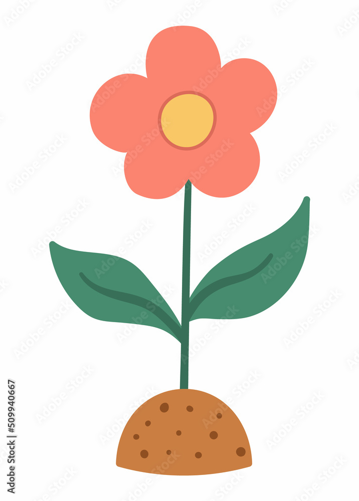 Vector growing flower isolated on white background. Floral decorative ...