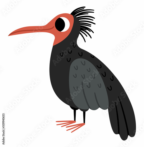 Vector forest ibis icon. Endangered species illustration. Cute extinct animal isolated on white background. Funny wild bird illustration for kids. Nature protection concept.