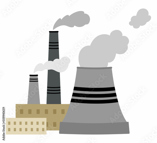 Vector thermal power station icon. Electricity factory illustration. Traditional energy source illustration. Cute earth day landscape or scene .