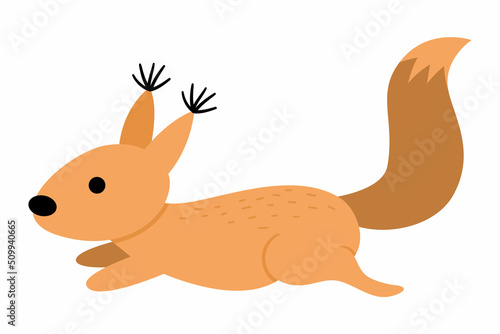 Vector running squirrel icon. Funny woodland animal. Cute forest illustration for kids isolated on white background. .