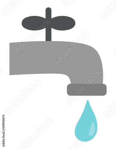 Vector tap illustration. Water faucet with drop icon. Bathroom equipment isolated on white background. Water saving or earth day concept .