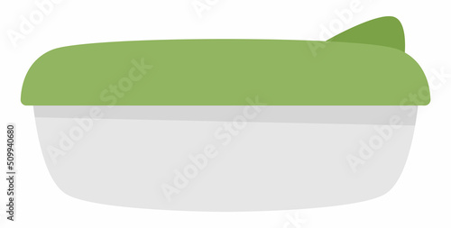Vector reusable container icon. Green sandwich box. Ecological food plastic packing. Earth day illustration.