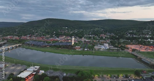 Early evening spring, summer aerial video of area around Corning New York photo