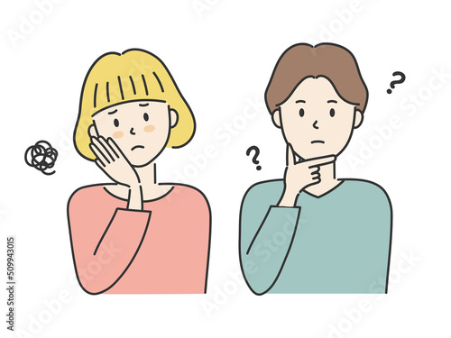 悩み事　考え事をしている男女のイラスト
