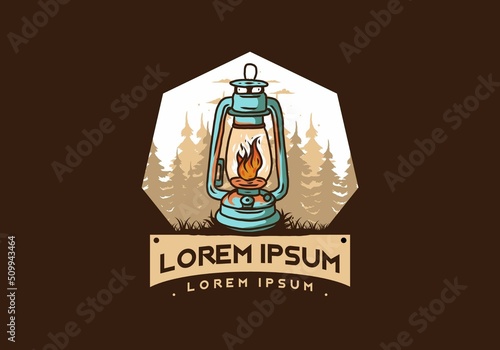 Colorful vintage outdoor lantern with fire flame