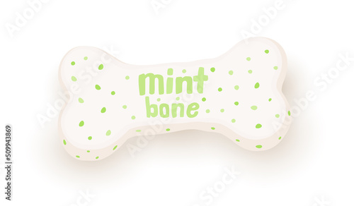 Bone for dogs with mint flavor. Vector illustration of pet products.