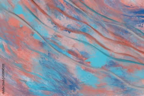 秋冬用油彩抽象背景）青緑と青の茶色の筆跡 凹凸 マルチカラー 油絵 アート 手描き ラフ
