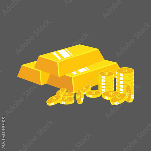 gold bars and pile of coins vector element concept design template