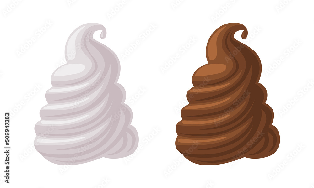 Milk and Chocolate Whipped Cream Swirl as Ice Cream Top Vector Set Milk and Chocolate Whipped Cream Swirl as Ice Cream Top Vector Set