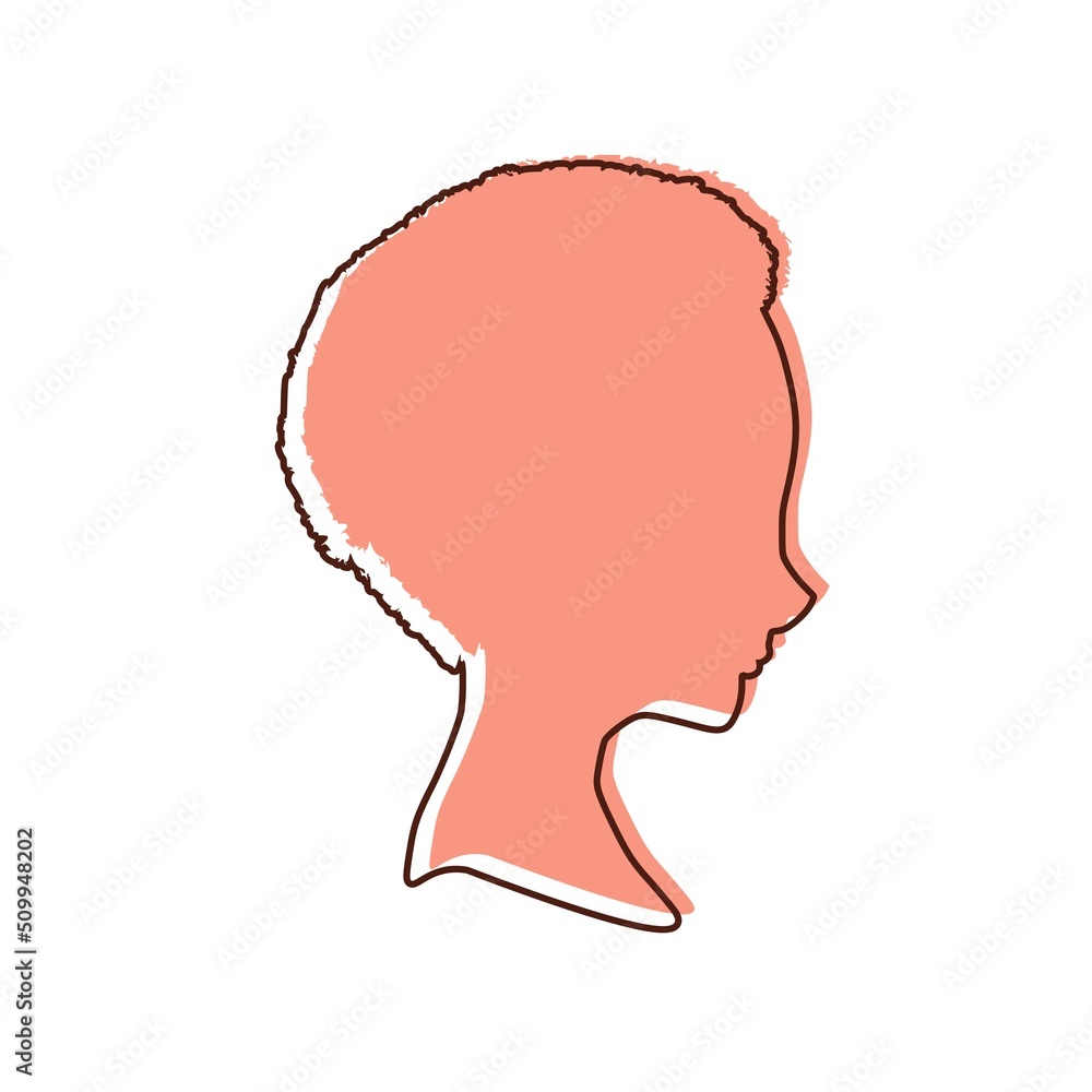 Young afro american woman face side view. Elegant silhouette of a female head. Short hair. Glitch effect