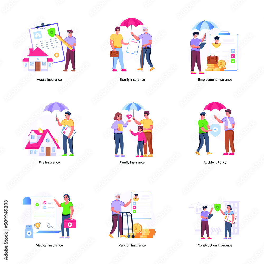 Bundle of Insurance Flat Illustrations 