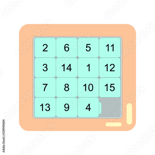 Slide number puzzle game for kids. Vector illustration 