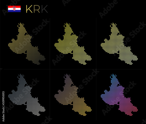 Krk dotted map set. Map of Krk in dotted style. Borders of the island filled with beautiful smooth gradient circles. Charming vector illustration.